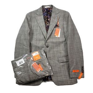 Tallia Slim-Fit Wool‎ Suit Mens 38L 2 Piece Cream Brown Pants 32x32 $600